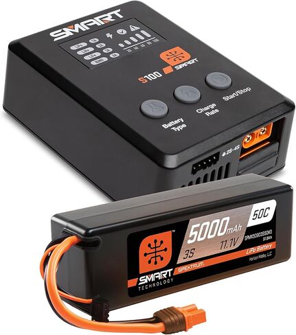 حزمة سطح Powerstage الذكية من Spektrum: بطارية LiPo بقدرة 5000 مللي أمبير في الساعة 3S 50C (IC3) / شاحن S100 بقدرة 100 واط، SPMX-1033 in Saudi Arabia
