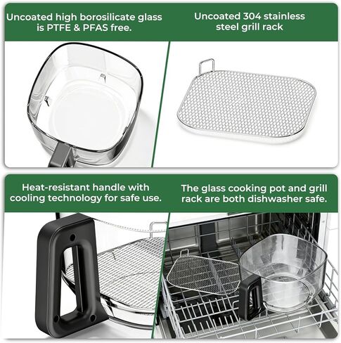 5 Quart Glass Air Fryer, Non Toxic & Uncoated High Borosilicate Glass Basket, Airfryer with Transparent Fry Bowl, 8 Preset Modes, PTFE/PFAS Free, BPA-Free, Dishwasher Safe, White in Kuwait