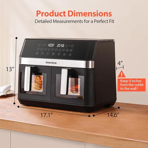 مقلاة هوائية كبيرة مزدوجة 12QT، مقلاة هوائية مزدوجة المنطقة 10 في 1 مع سلال 2 × 6QT، لوحة سهلة 60 درجة مع شاشة لمس كاملة، وظيفة SyncCook، نافذة عرض، طبقين في وقت واحد، أسود in Kuwait