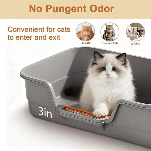 Suhaco Low Entry Litter Box for Senior Cats Extra Large Cat Litter Box with High Sides for Kitten, Anti Splashing & Easy to Clean for Indoor Cats Litter Pan (Gray) in Saudi Arabia