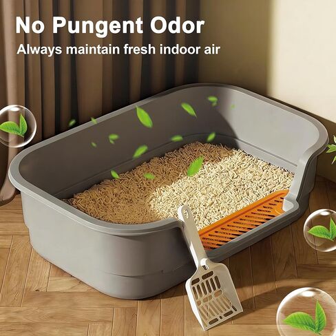 Suhaco Low Entry Litter Box for Senior Cats Extra Large Cat Litter Box with High Sides for Kitten, Anti Splashing & Easy to Clean for Indoor Cats Litter Pan (Gray) in Saudi Arabia