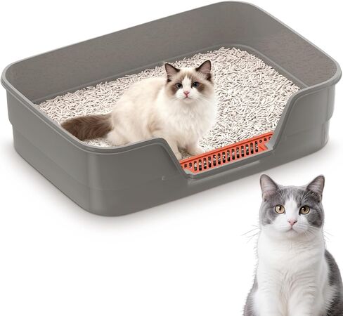 Suhaco Low Entry Litter Box for Senior Cats Extra Large Cat Litter Box with High Sides for Kitten, Anti Splashing & Easy to Clean for Indoor Cats Litter Pan (Gray) in Saudi Arabia