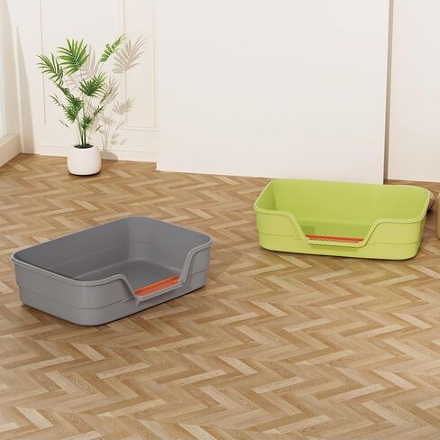 Suhaco Low Entry Litter Box for Senior Cats Extra Large Cat Litter Box with High Sides for Kitten, Anti Splashing & Easy to Clean for Indoor Cats Litter Pan (Gray) in Saudi Arabia