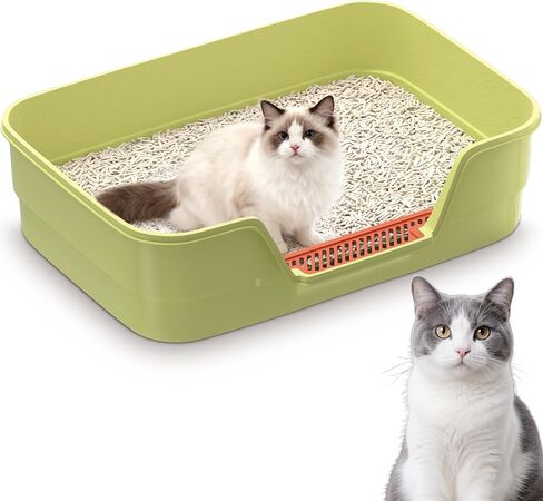 Suhaco Low Entry Litter Box for Senior Cats Extra Large Cat Litter Box with High Sides for Kitten, Anti Splashing & Easy to Clean for Indoor Cats Litter Pan (Gray) in Saudi Arabia