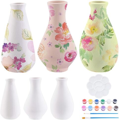WEBEEDY 3 Styles DIY Ceramic Vase Paint Kit Unpainted White Ceramic Pottery Vase for Adults Beginner Paint Your Own Porcelain Vases for Home Kitchen Table Decoration DIY Birthday Gift in Saudi Arabia