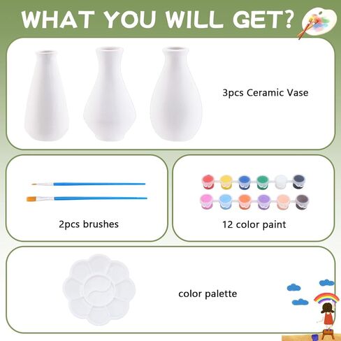 WEBEEDY 3 Styles DIY Ceramic Vase Paint Kit Unpainted White Ceramic Pottery Vase for Adults Beginner Paint Your Own Porcelain Vases for Home Kitchen Table Decoration DIY Birthday Gift in Saudi Arabia