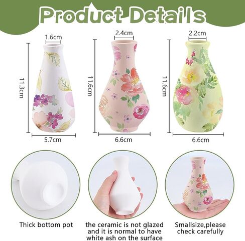WEBEEDY 3 Styles DIY Ceramic Vase Paint Kit Unpainted White Ceramic Pottery Vase for Adults Beginner Paint Your Own Porcelain Vases for Home Kitchen Table Decoration DIY Birthday Gift in Saudi Arabia