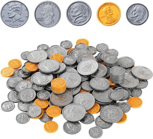 عملات بلاستيكية وهمية للعب المال للتدريس - 250 قطعة من رموز المال الواقعية لألعاب الطاولة آر بي جي، ومستلزمات التدريس في المدرسة المنزلية والفصول الدراسية وديكورات الحفلات ذات طابع القراصنة in Kuwait