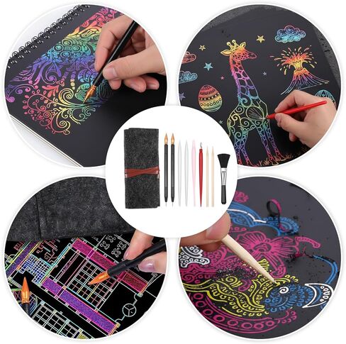 11 قطعة من أدوات الرسم للخدش، مجموعة أدوات الرسم الفنية للخدش، بما في ذلك قفاز الفنان، وحقيبة الأدوات، وأقلام تلوين الخدوش، وقلم خشبي، وأقلام بلاستيكية، ومكشطة، وفرشاة نظيفة للبالغين in Kuwait