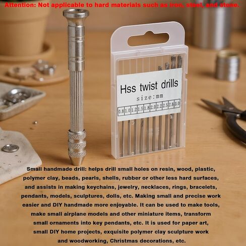 Manual Craft Drill,Hand Drill with 10 PCS Small Drill Bits (0.8mm-3.0mm),for Jewelry Making,Small Hand Drill for Resin,Rotary Tools for Wood,Jewelry,Plastic,Miniature-Silvery in Saudi Arabia