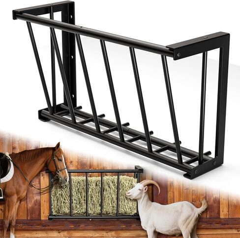 وحدة تغذية القش للماعز، 17 جالونًا من علف الماشية، رف قش الماعز الفولاذي شديد التحمل، حامل بطانية تغذية القش طويل 27 بوصة، مغذيات الماعز المثبتة على الحائط للماعز والخيول والأغنام والاستخدامات الداخلية والخارجية in Kuwait