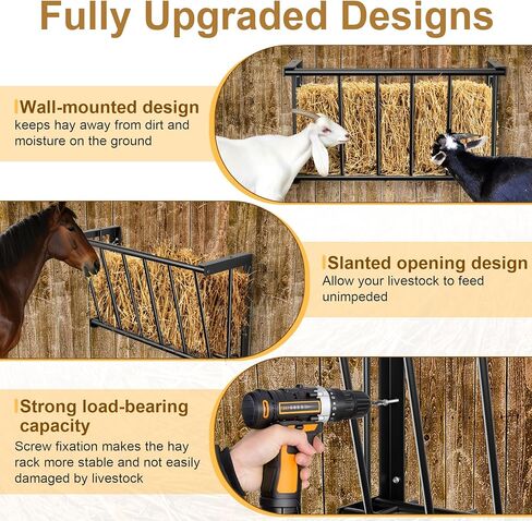 وحدة تغذية القش للماعز، 17 جالونًا من علف الماشية، رف قش الماعز الفولاذي شديد التحمل، حامل بطانية تغذية القش طويل 27 بوصة، مغذيات الماعز المثبتة على الحائط للماعز والخيول والأغنام والاستخدامات الداخلية والخارجية in Kuwait