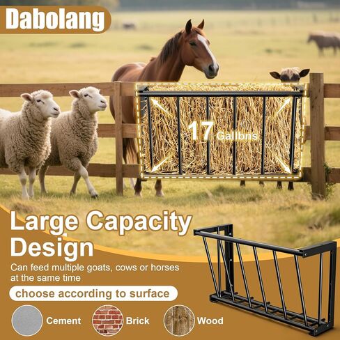 وحدة تغذية القش للماعز، 17 جالونًا من علف الماشية، رف قش الماعز الفولاذي شديد التحمل، حامل بطانية تغذية القش طويل 27 بوصة، مغذيات الماعز المثبتة على الحائط للماعز والخيول والأغنام والاستخدامات الداخلية والخارجية in Kuwait