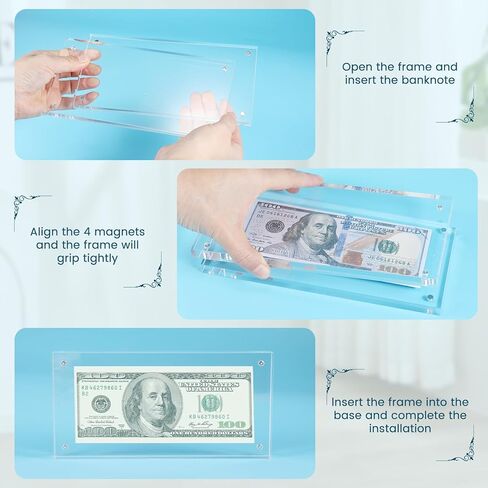 Acrylic Dollar Bill Display Frame Currency Holder for Collectors, Double-Sided Transparent Self Stand for Banknotes/Stamps/Tickets/Photos in Saudi Arabia