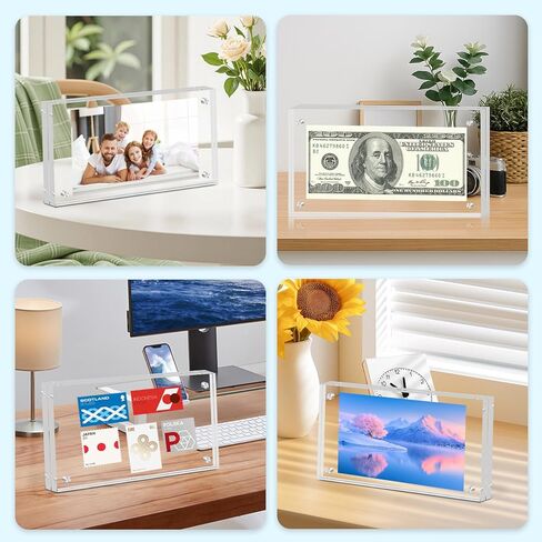 Acrylic Dollar Bill Display Frame Currency Holder for Collectors, Double-Sided Transparent Self Stand for Banknotes/Stamps/Tickets/Photos in Saudi Arabia