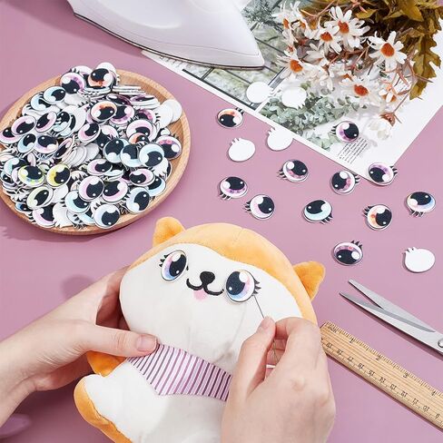NBEADS 24 Pairs 12 Colors Adhesive Felt Eyes for Crafts, 0.98inch Plush Animals Making Eyes Felt Eyes with Lashes Large Crochet Eyes for DIY Crochet Animal Making Craft in Saudi Arabia