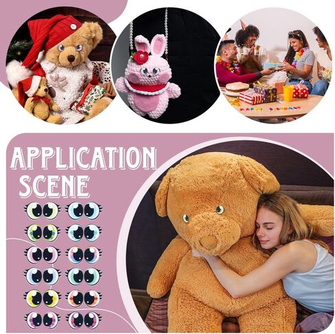NBEADS 24 Pairs 12 Colors Adhesive Felt Eyes for Crafts, 0.98inch Plush Animals Making Eyes Felt Eyes with Lashes Large Crochet Eyes for DIY Crochet Animal Making Craft in Saudi Arabia