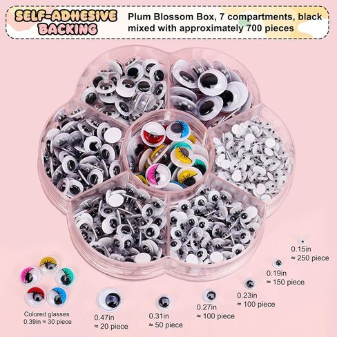 750 Pcs Googly Eyes Self Adhesive Sizes-Craft Assorted, Adhesive Googly Wiggle Eyes for Crafts Pack Sticker in Saudi Arabia