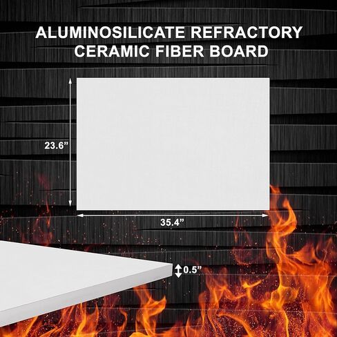 Ceramic Fiber Board Insulation - 2300F Rated - 1/2" x 23.6" x 35.4" - Ceramic Fiber Thermal Insulation Board for Wood Stoves, Ovens, Forges, Kilns, Furnaces, Fireplaces - Pack of 1 in Saudi Arabia