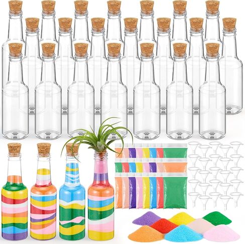 Yinkin 99 Pcs Plastic Sand Art Bottles Kit Include Bottle Cork Stopper Colored Sands and Funnel Clear Create Your Own Sand Kit for Kid Adult DIY Craft Wedding Birthday Party in Saudi Arabia