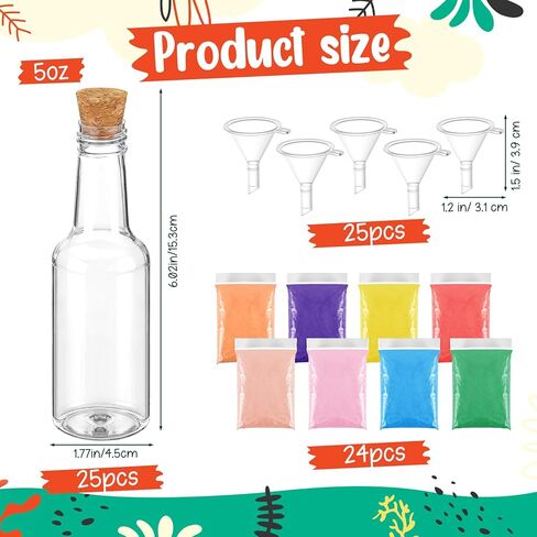 Yinkin 99 Pcs Plastic Sand Art Bottles Kit Include Bottle Cork Stopper Colored Sands and Funnel Clear Create Your Own Sand Kit for Kid Adult DIY Craft Wedding Birthday Party in Saudi Arabia