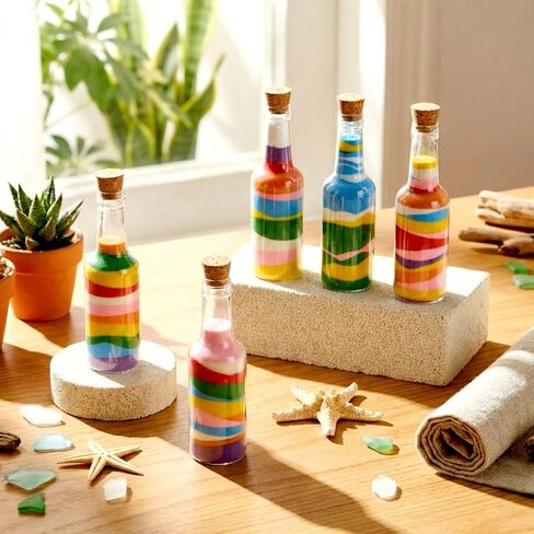 Yinkin 99 Pcs Plastic Sand Art Bottles Kit Include Bottle Cork Stopper Colored Sands and Funnel Clear Create Your Own Sand Kit for Kid Adult DIY Craft Wedding Birthday Party in Saudi Arabia
