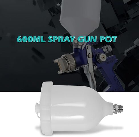 كوب مسدس رش تغذية الجاذبية 600 مل، وعاء طلاء M16x1.5 مع غطاء مانع للتنقيط، جزء بديل بلاستيكي متوافق مع Devilbiss DV1، Tekna Prolite & GTI Pro لإعادة طلاء السيارات in Kuwait