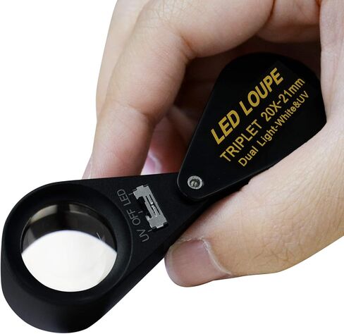 عدسة مكبرة 20x عدسة LED للأشعة فوق البنفسجية 21 مم زجاج بصري، أداة مكبرة لجواهر الجيب، طوابع، عملة معدنية in Kuwait