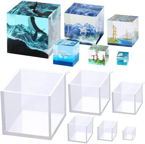 Set of 4, 3", 2", 1.5", 1", 0.5" Clear Silicone Cube Molds, Large Deep Square Epoxy Resin Mold, Transparent Cube Silicone Molds for Resin Casting in Saudi Arabia