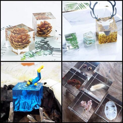 Set of 4, 3", 2", 1.5", 1", 0.5" Clear Silicone Cube Molds, Large Deep Square Epoxy Resin Mold, Transparent Cube Silicone Molds for Resin Casting in Saudi Arabia