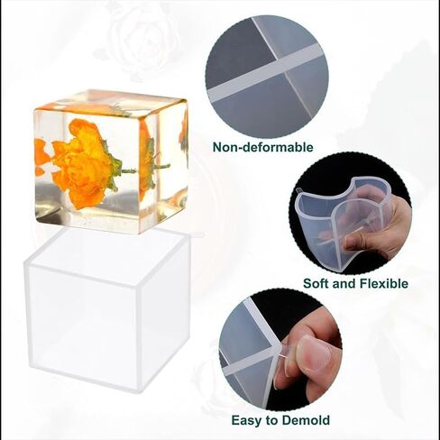 Set of 4, 3", 2", 1.5", 1", 0.5" Clear Silicone Cube Molds, Large Deep Square Epoxy Resin Mold, Transparent Cube Silicone Molds for Resin Casting in Saudi Arabia