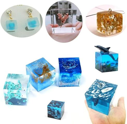 Set of 4, 3", 2", 1.5", 1", 0.5" Clear Silicone Cube Molds, Large Deep Square Epoxy Resin Mold, Transparent Cube Silicone Molds for Resin Casting in Saudi Arabia