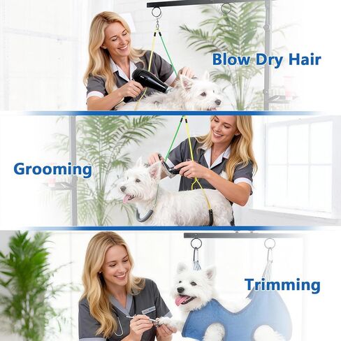 ذراع طاولة العناية بالكلاب مع مشبك (33 بوصة - 43 بوصة) | حامل قابل للتمديد والطي وتقييد الحركة مع أرجوحة للتصفيف، وحبل مانع للجلوس، وصينية وحقيبة | للكلاب الصغيرة والمتوسطة في المنزل والصالون in Kuwait