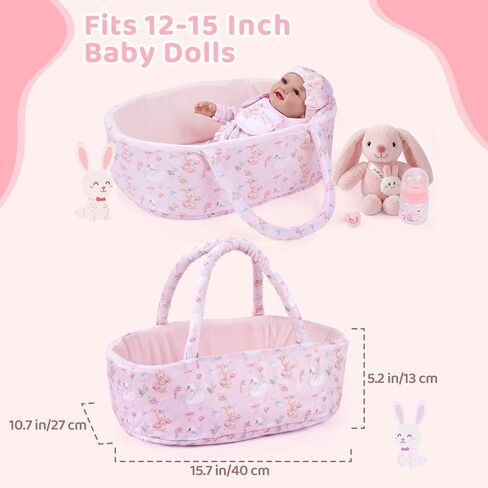 BABESIDE 8 Pcs Baby Doll Clothes Set with Bassinet for 12-15 Inch Dolls, Cute Bunny Baby Doll Clothes and Accessories with Bunny Toy, Feeding Bottle – Babydoll Accessories for Gilrs in Saudi Arabia