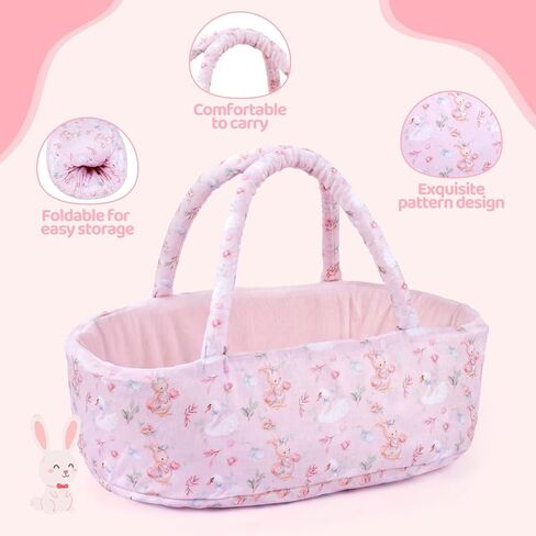 BABESIDE 8 Pcs Baby Doll Clothes Set with Bassinet for 12-15 Inch Dolls, Cute Bunny Baby Doll Clothes and Accessories with Bunny Toy, Feeding Bottle – Babydoll Accessories for Gilrs in Saudi Arabia