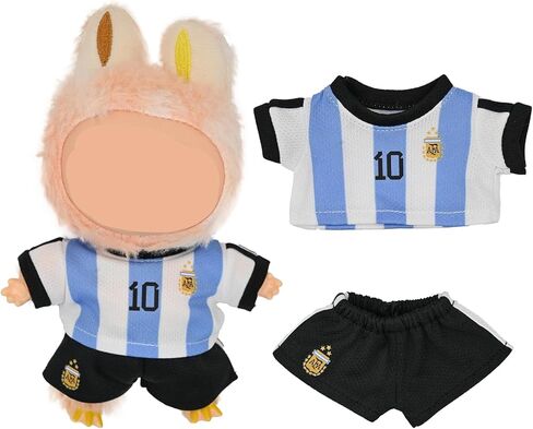 Clothes for labubu Dolls-Sporty Jersey Outfit Set for 17cm Collector Doll, Soccer and Basketball Inspired Athletic Uniform, 2-Piece Display Clothing (Number 7 Red and Green) in Kuwait