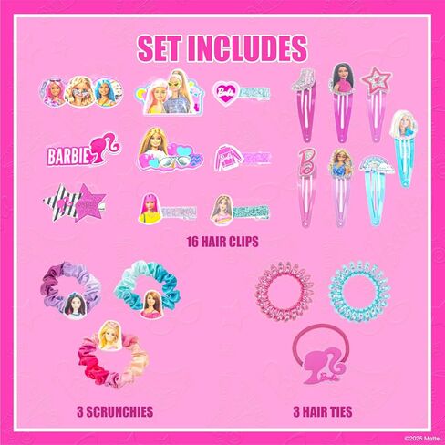 Barbie Hair Accessories Set for Girls, Hair Clips, Bows, Scrunchies, Hair Ties Set, Great for Birthday and Holiday Gifts, Party Favors, Sleepovers, Spa Days, & Makeovers, by Townley Girl in Saudi Arabia