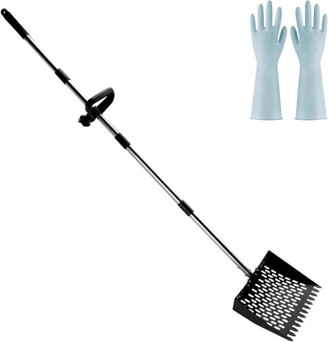 Chicken Poop Scooper & Rake 2-in-1,Metal Coop Shovel 10 inches Sand Sifting Shovel, Adjustable Length (23"–63"), Metal Sifting Shovel with Holes for Chicken Coop Cleaning in Kuwait