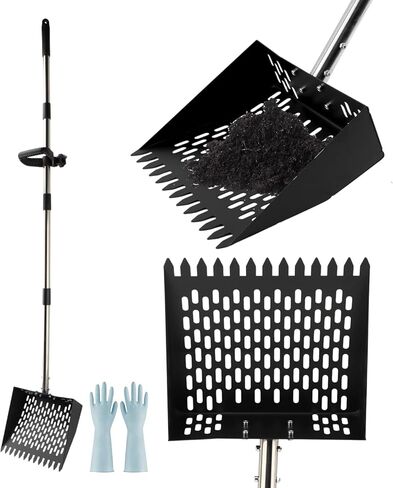 Chicken Poop Scooper & Rake 2-in-1,Metal Coop Shovel 10 inches Sand Sifting Shovel, Adjustable Length (23"–63"), Metal Sifting Shovel with Holes for Chicken Coop Cleaning in Kuwait