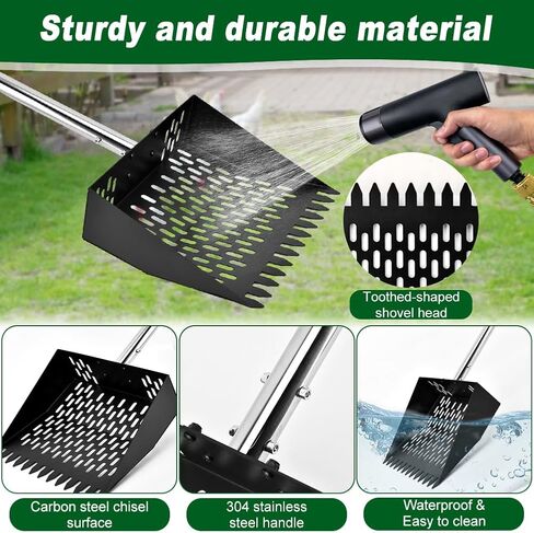 2 in 1 Chicken Poop Scooper & Rake with Gloves, Metal Sand Sifting Litter Shovel with Holes, Adjustable Length Chicken Manure Scoop for Chicken-Coops & Pet Waste-Cleaning(Size:Scoop+Gloves) in Saudi Arabia