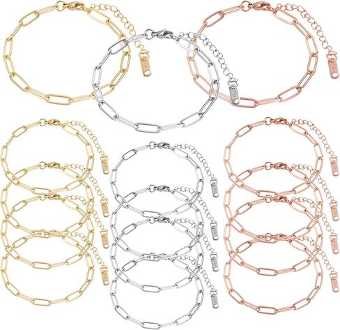 10 PCS Charm Bracelet Chain, 18K Gold Charm Bracelet Kit, 6.3Inch Paperclip Chain Bracelets, Chain Bracelet for Jewelry Making, Adjustable Jewelry Charm for Crafting and Gifting in Kuwait