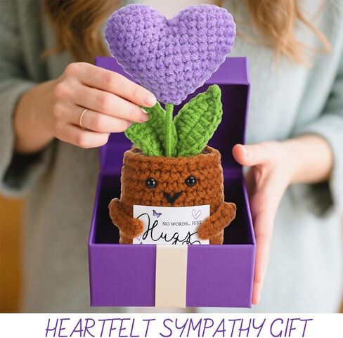 Capoda Valentines Crochet Gifts for Loss of Loved One Crochet Heart Plant with Comforting Card No Words Just Hugs Positive Support Gift for Kids Her Teen College Student Friend in Kuwait