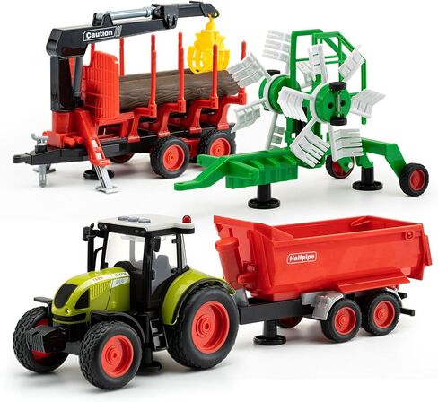 Friction-Powered 1:16 Farm Tractor Toy Set with Light & Sound – Inertial Farmer Truck Playset with Detachable Trailers, Logging Crane, and Tipper – Educational Farm Vehicle Toy for Kids Ages 3+ in Saudi Arabia
