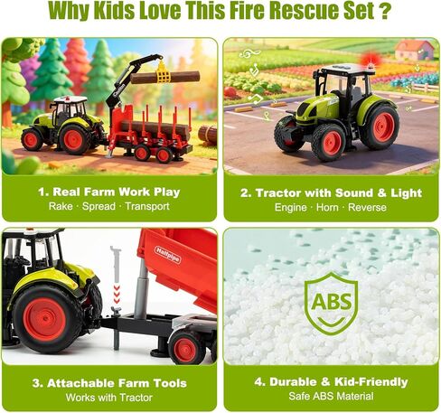 Friction-Powered 1:16 Farm Tractor Toy Set with Light & Sound – Inertial Farmer Truck Playset with Detachable Trailers, Logging Crane, and Tipper – Educational Farm Vehicle Toy for Kids Ages 3+ in Saudi Arabia