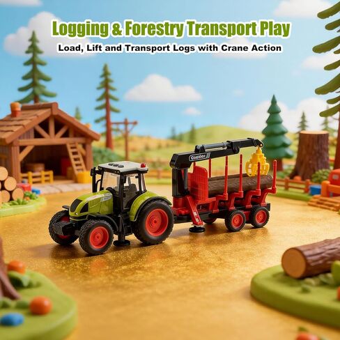 Friction-Powered 1:16 Farm Tractor Toy Set with Light & Sound – Inertial Farmer Truck Playset with Detachable Trailers, Logging Crane, and Tipper – Educational Farm Vehicle Toy for Kids Ages 3+ in Saudi Arabia
