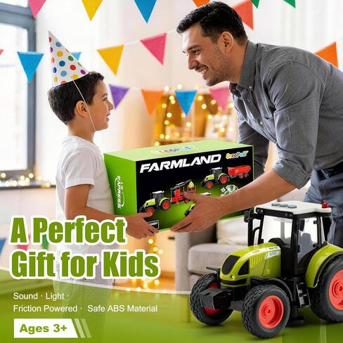 Friction-Powered 1:16 Farm Tractor Toy Set with Light & Sound – Inertial Farmer Truck Playset with Detachable Trailers, Logging Crane, and Tipper – Educational Farm Vehicle Toy for Kids Ages 3+ in Saudi Arabia