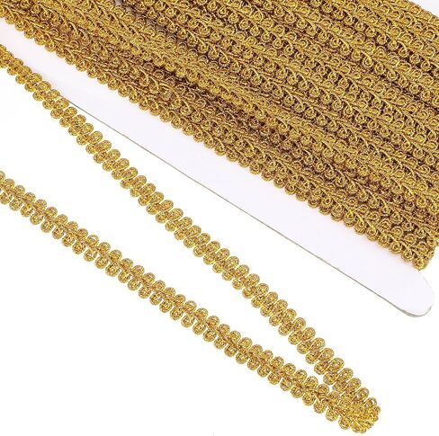 Gold Trim for Sewing, 14.8 Yards 0.31 Inch Gold Trim Lace Trims Gimp Ribbon Woven Braid Decoration Gimp Trims for Costume DIY Crafts Upholstery Curtain Slipcover Metallic Clothes Home Decor in Saudi Arabia