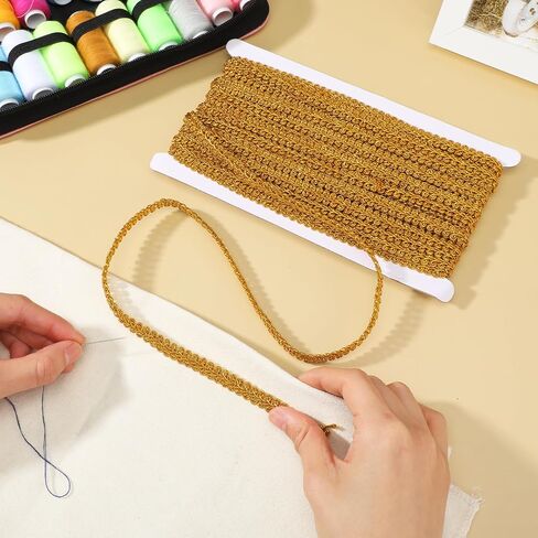 Gold Trim for Sewing, 14.8 Yards 0.31 Inch Gold Trim Lace Trims Gimp Ribbon Woven Braid Decoration Gimp Trims for Costume DIY Crafts Upholstery Curtain Slipcover Metallic Clothes Home Decor in Saudi Arabia