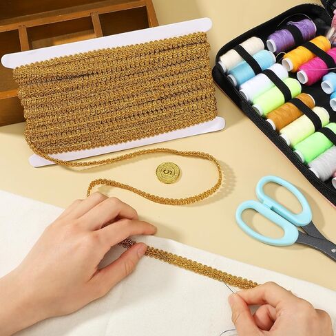 Gold Trim for Sewing, 14.8 Yards 0.31 Inch Gold Trim Lace Trims Gimp Ribbon Woven Braid Decoration Gimp Trims for Costume DIY Crafts Upholstery Curtain Slipcover Metallic Clothes Home Decor in Saudi Arabia
