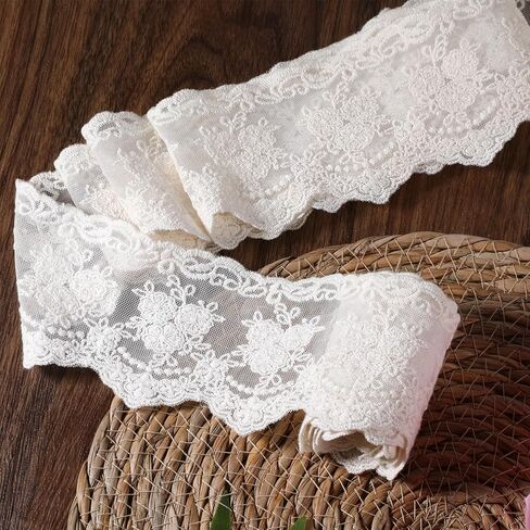 Wide Lace Trim Ribbon 3.15 Inch Width Lace Fabric Vintage Lace-Sewing Trim for Crafting Sewing Making Gift Wrapping and Bridal Wedding Decorations 5 Yards/Lot (Beige) in Saudi Arabia